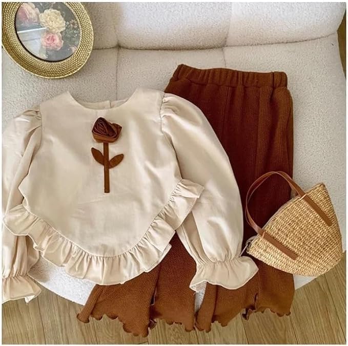 Spring outfit for girls Flower Agaric Edge Top + Split Flared pants - G0123