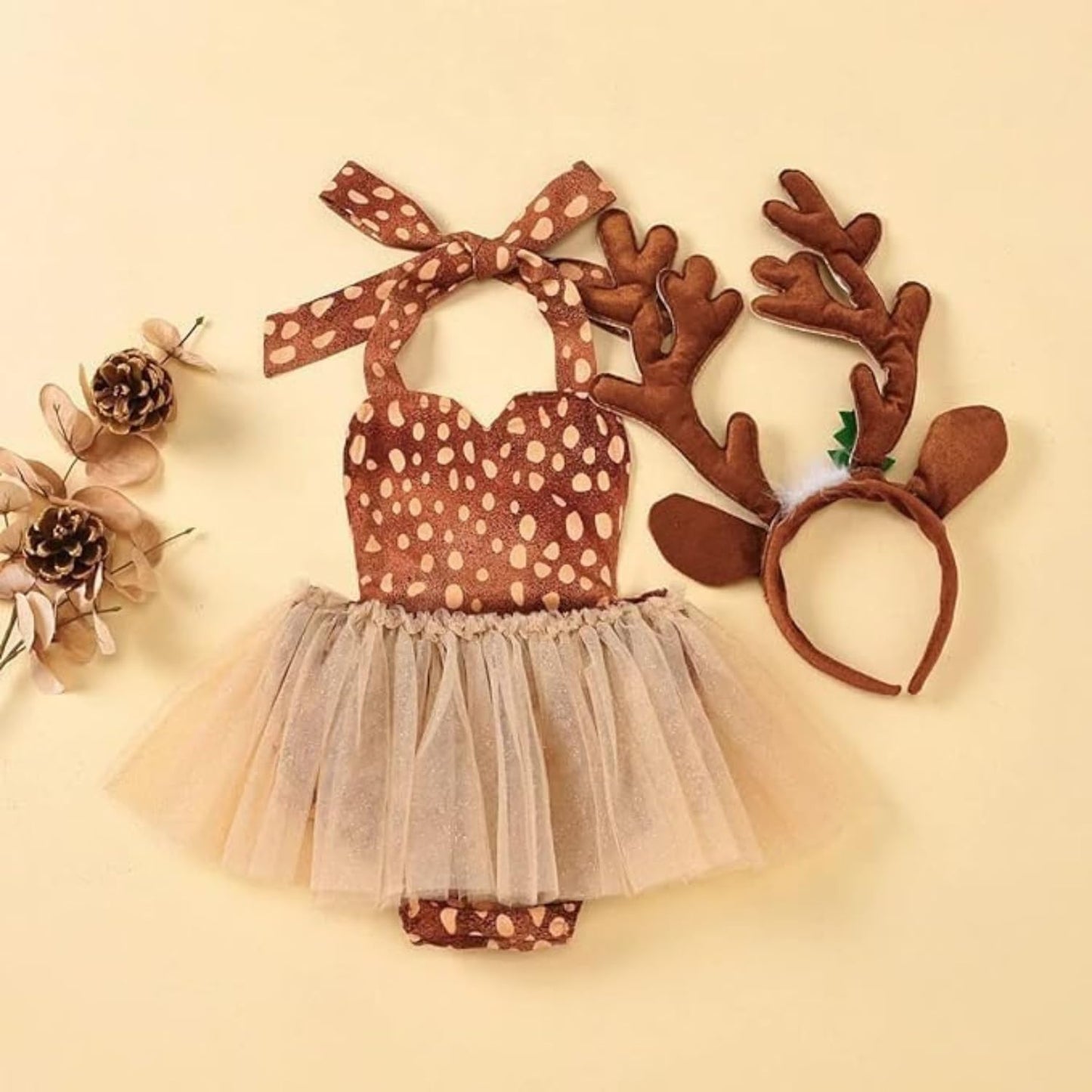 Baby Girls' Christmas Reindeer Costume Bodysuit with Antler Headband