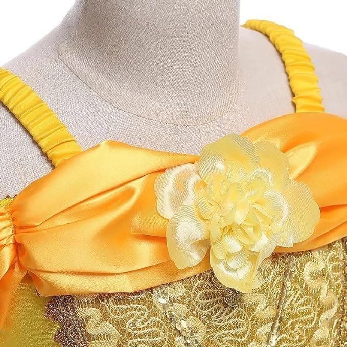 Princess Belle Satin Dress Costume Off Shoulder for Little Girl