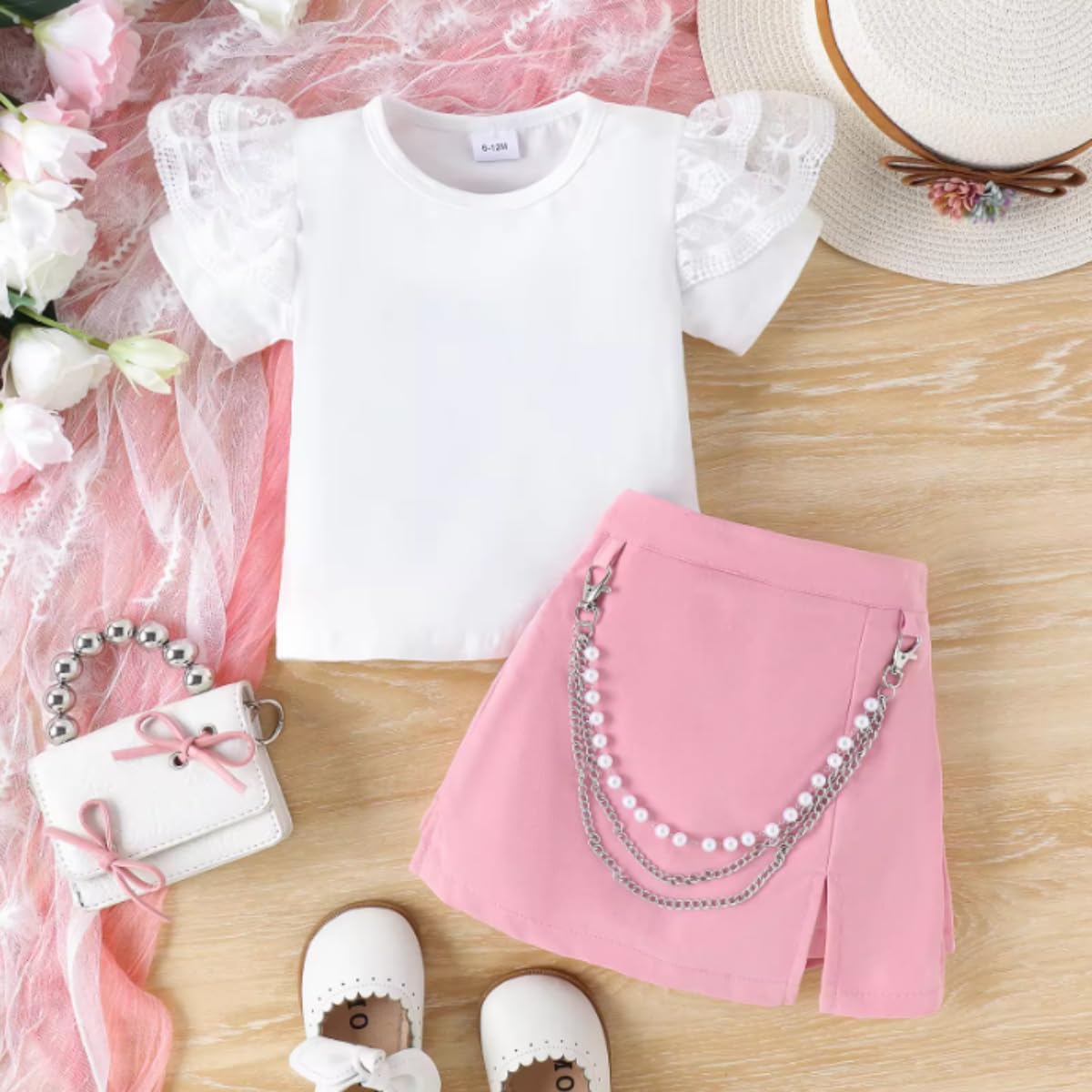 Baby and Toddler Girl Flying Sleeve Top and Skirt 2 pieces Set