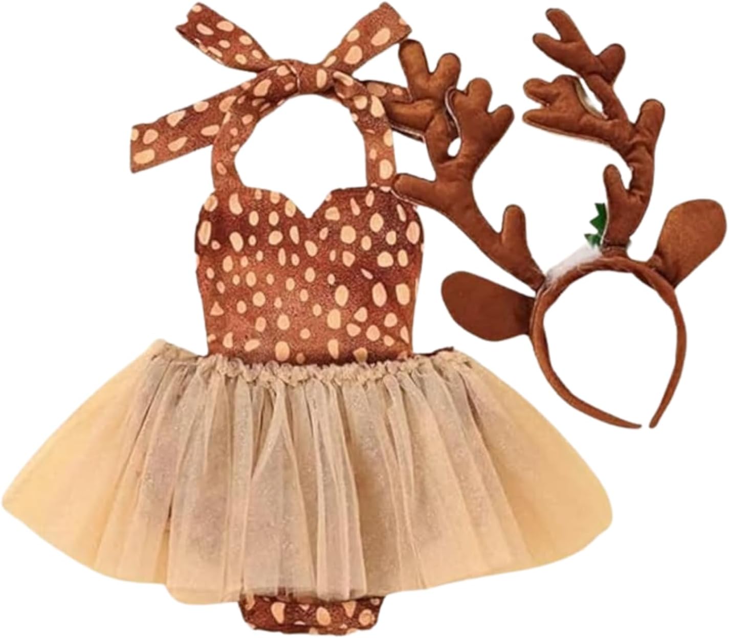 Baby Girls' Christmas Reindeer Costume Bodysuit with Antler Headband
