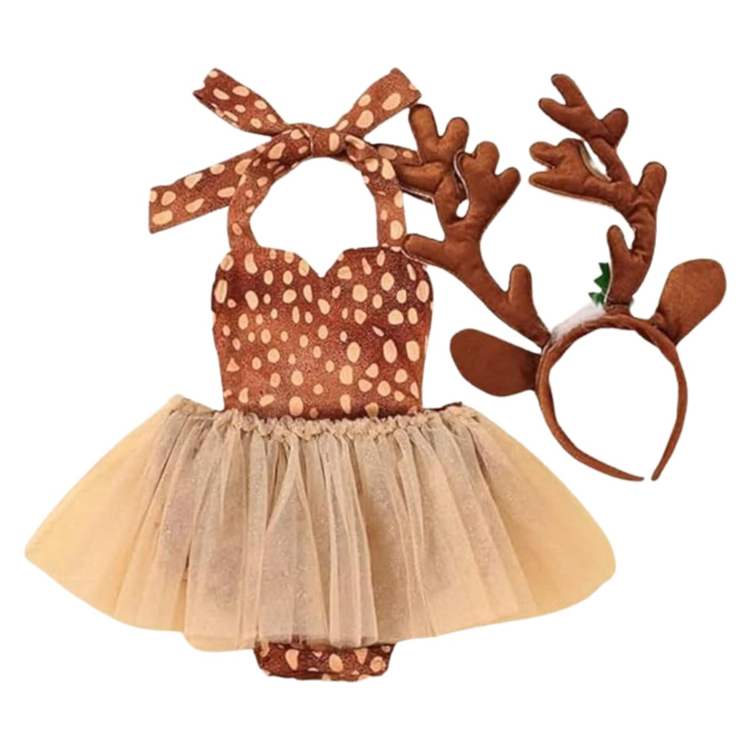 Baby Girls' Christmas Reindeer Costume Bodysuit with Antler Headband