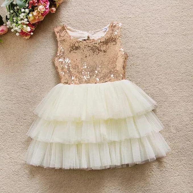Girl's Sequined Dress with 3-Layered Tulle Skirt - G0052