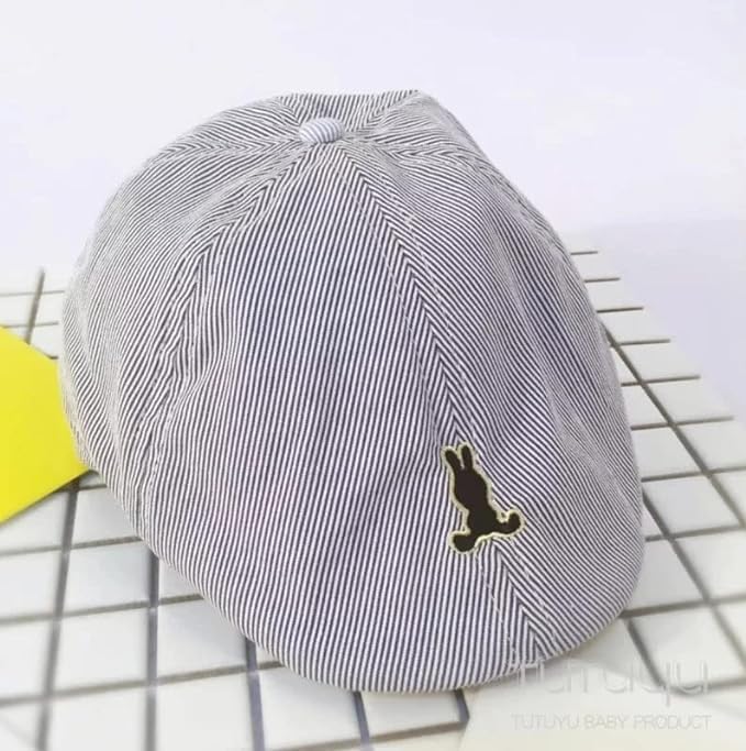 Boys' Striped Newsboy Cap with Embroidered Bunny