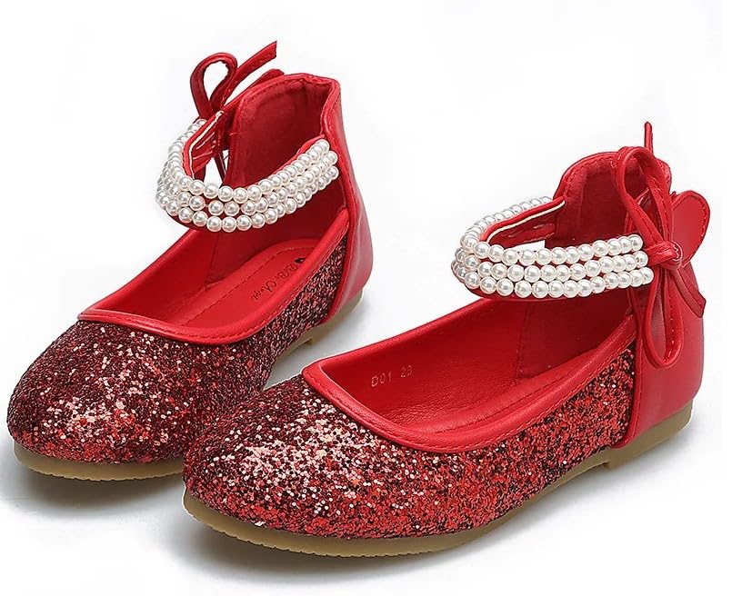 Red flat shoes mary jane style with glitter - S0062