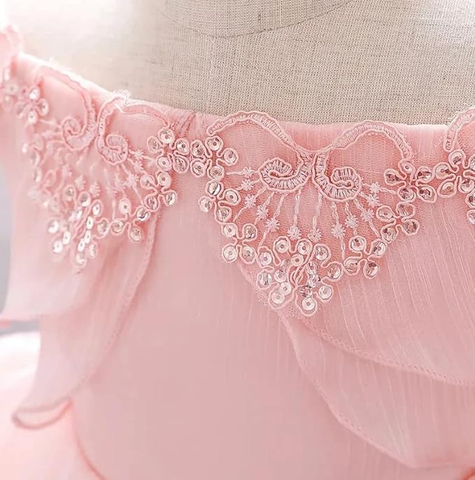 Birthday Dress for Little Girl, Short Sleeve Silk Dress - G0017