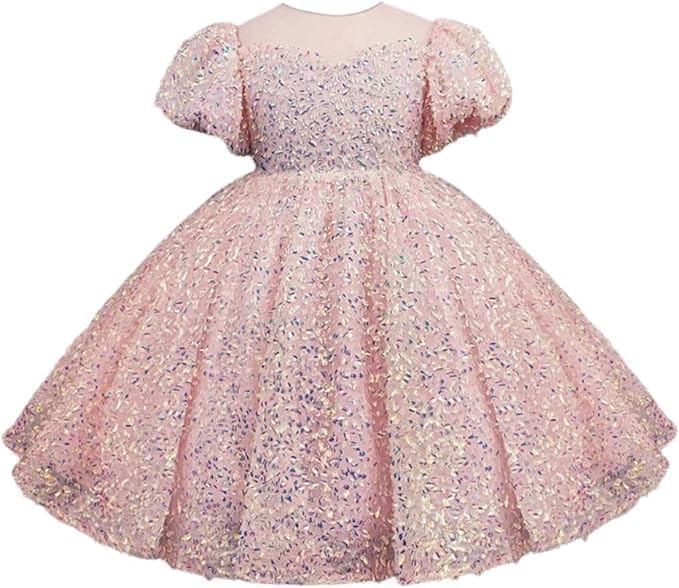 Beautiful Pink Sequined Dress with Princess Cut and Bow at The Back - G0015