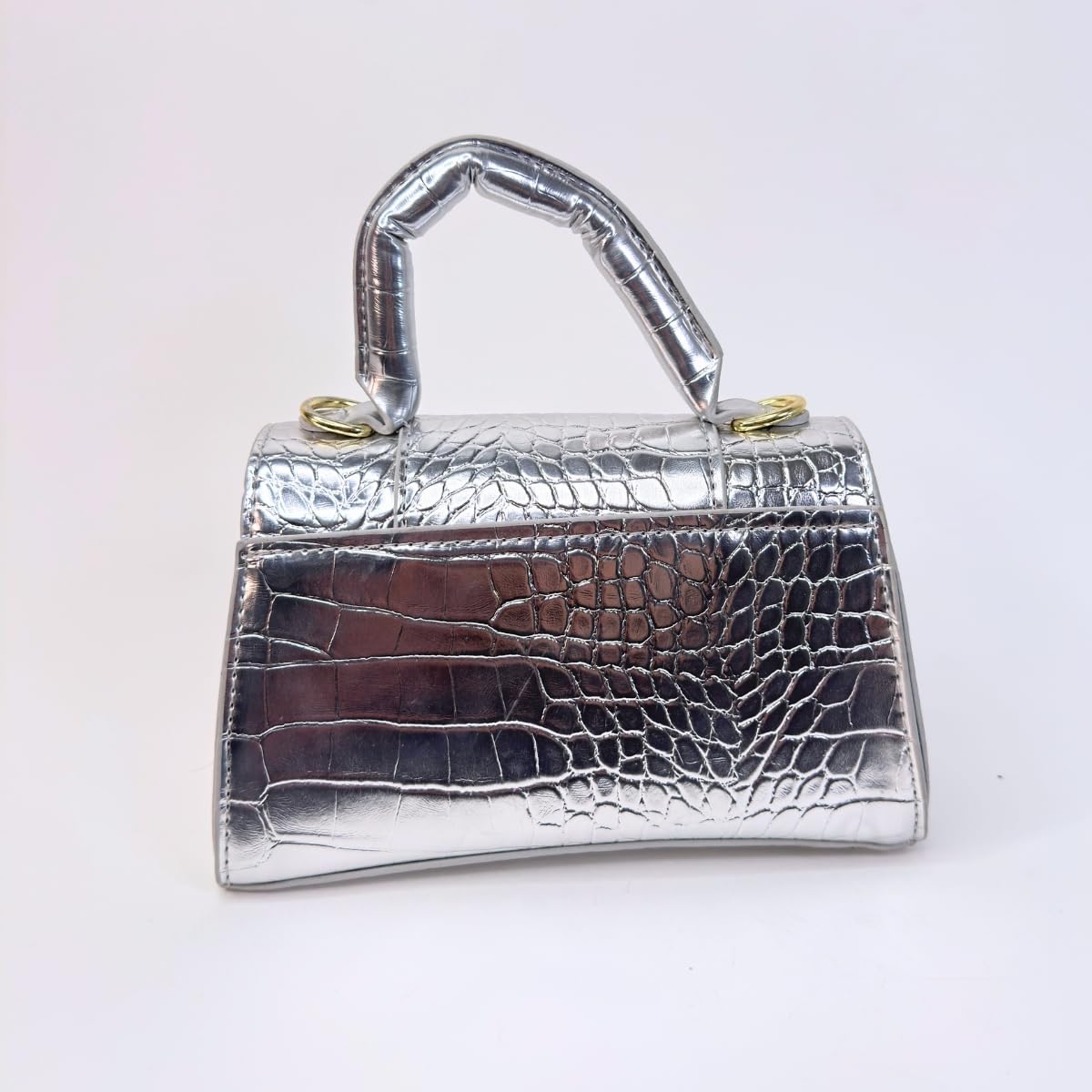 Faux Leather Handbag with Crocodile Texture