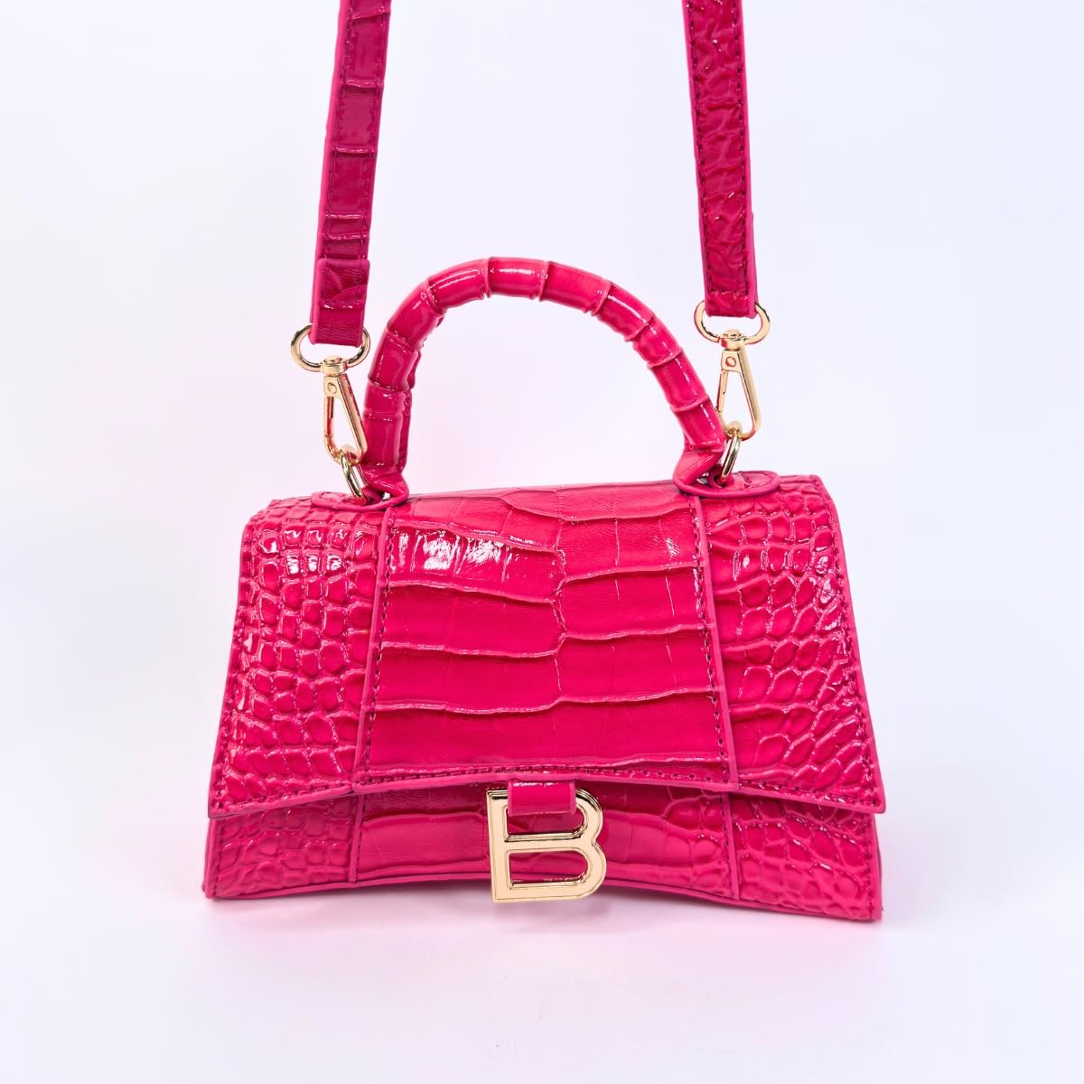 Faux Leather Handbag with Crocodile Texture
