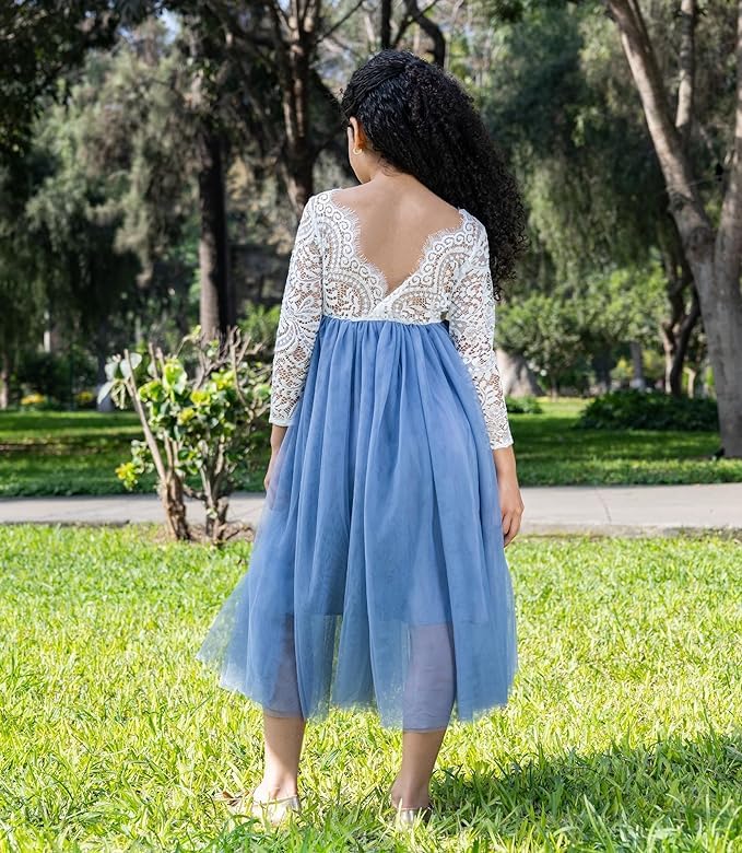 Party Flower Girl Dress with Lace Back A-Line Straight - Fall Dress G0100