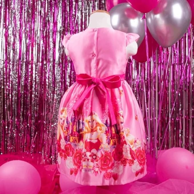 Pink Barbie Print Dress for Babies and Toddlers - G0094