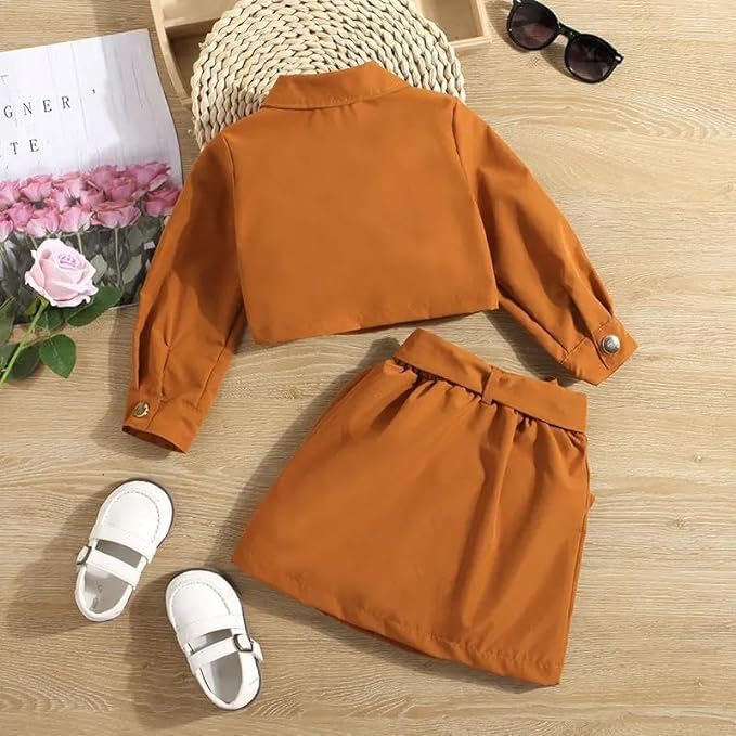Little Girls Spring Outfits Long Sleeve Shirt + Mini Skirt