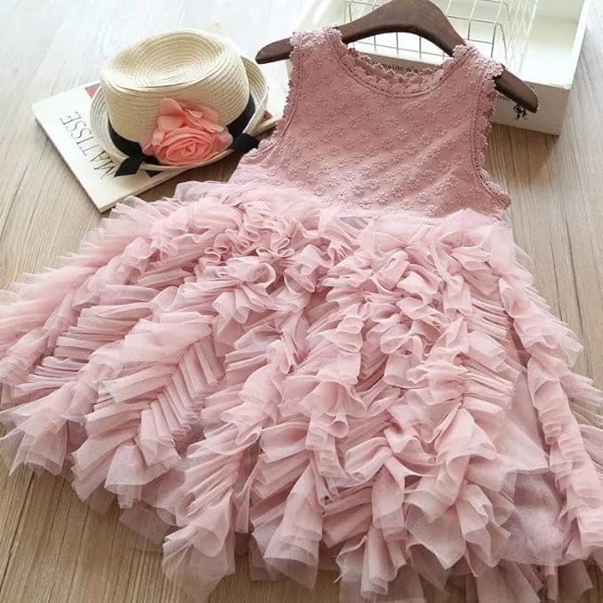 Girls Ruffle Skirt Short Sleeves Casual Summer Dress Back to School - G0060