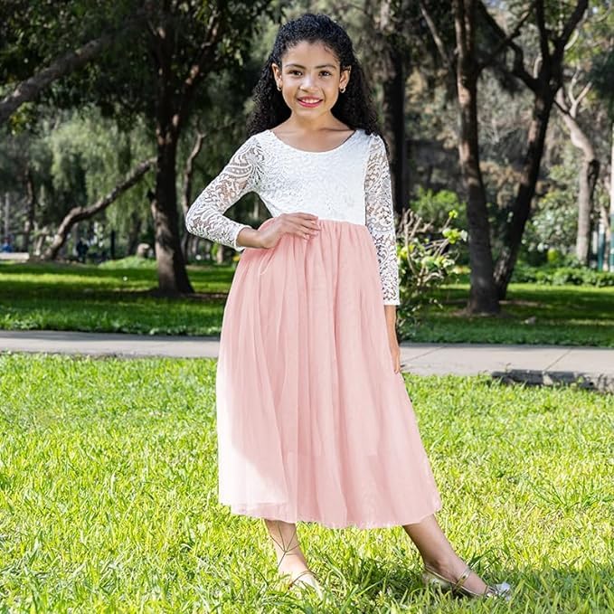 Party Flower Girl Dress with Lace Back A-Line Straight - Fall Dress G0100