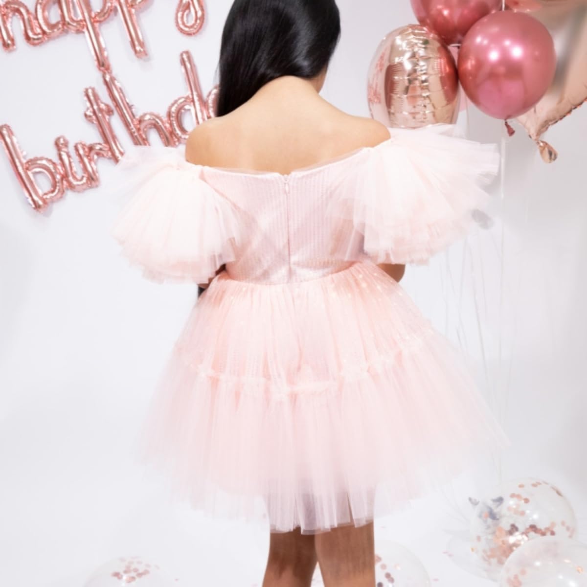 Girls Thanksgiving Dress with mesh Tutu Skirt and Puffed Fly Sleeve - G0066