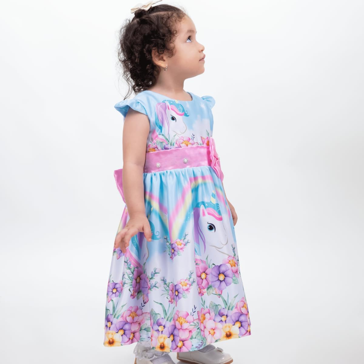 Girl's Unicorn Themed Pink an lightblue Dress Knee-Lenght - G0054