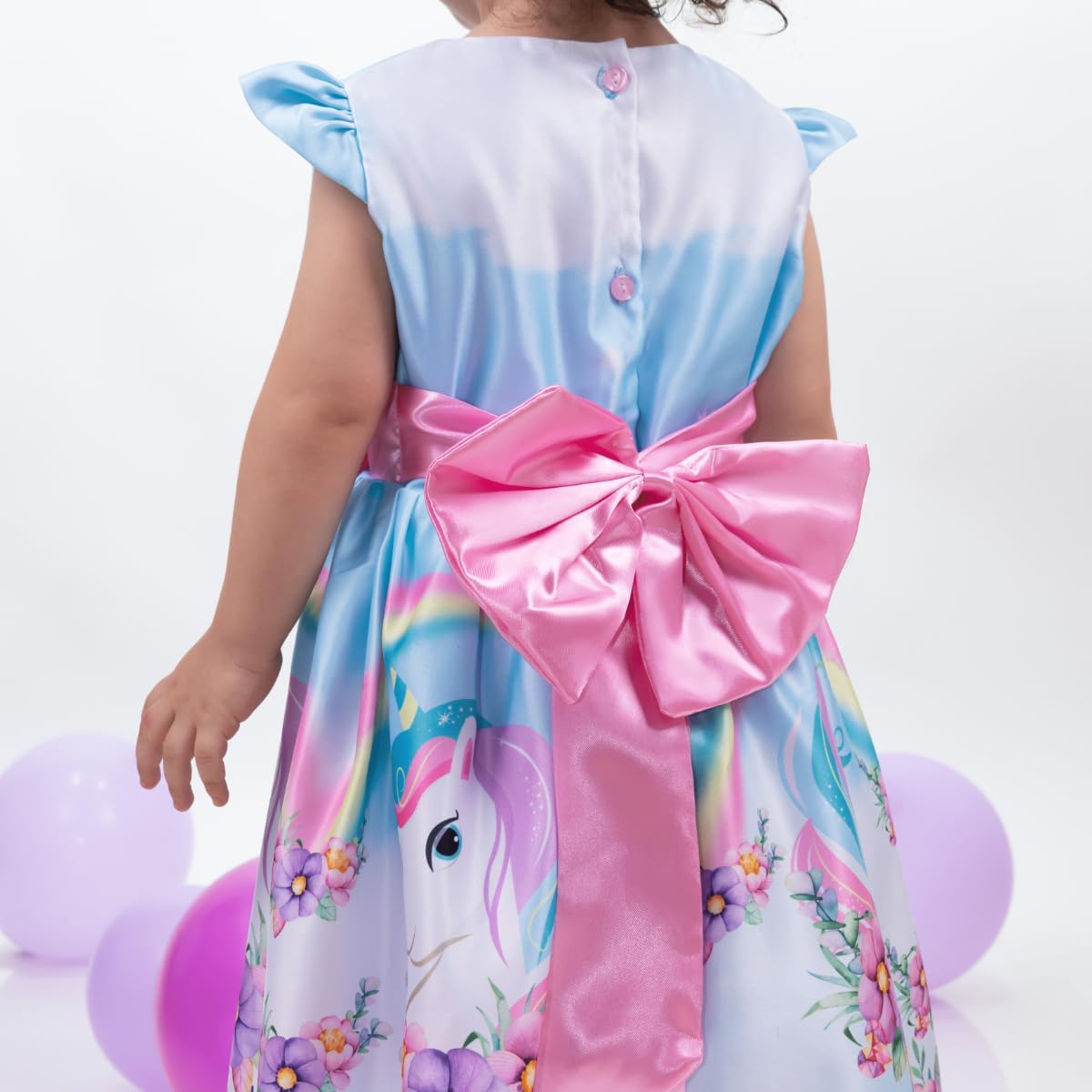 Girl's Unicorn Themed Pink an lightblue Dress Knee-Lenght - G0054