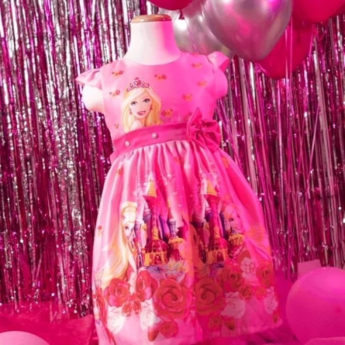 Pink Barbie Print Dress for Babies and Toddlers - G0094