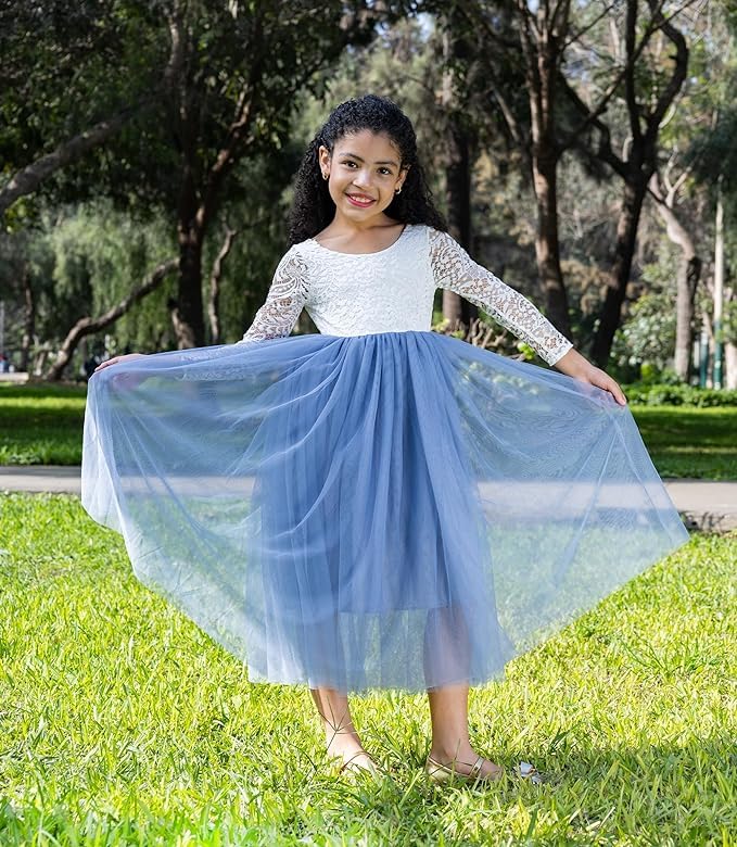 Party Flower Girl Dress with Lace Back A-Line Straight - Fall Dress G0100