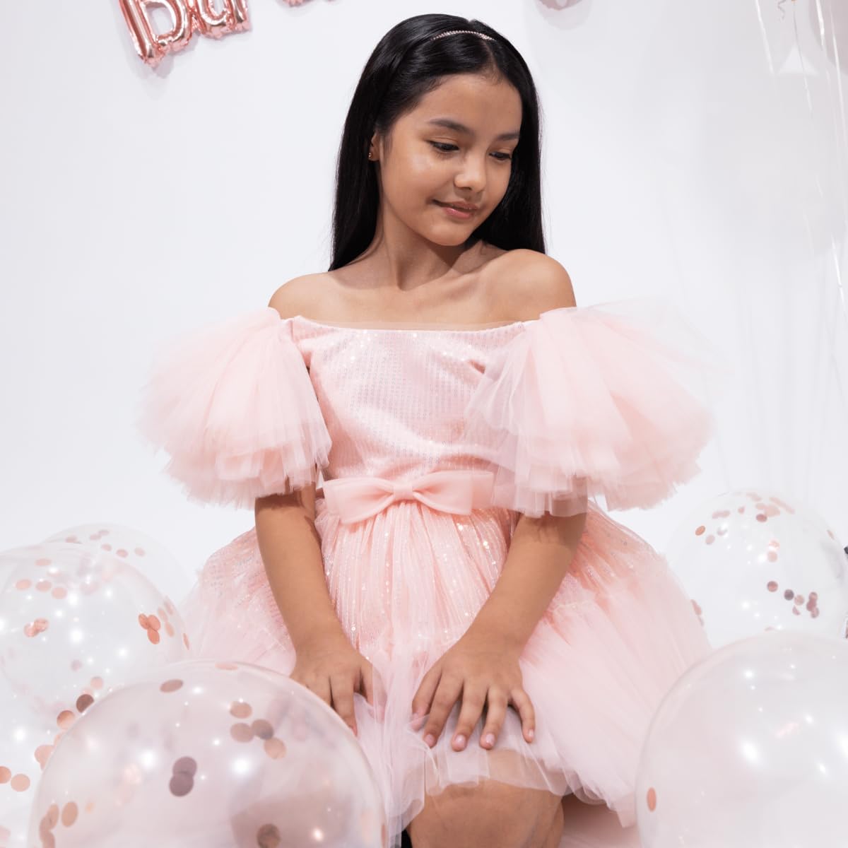 Girls Thanksgiving Dress with mesh Tutu Skirt and Puffed Fly Sleeve - G0066