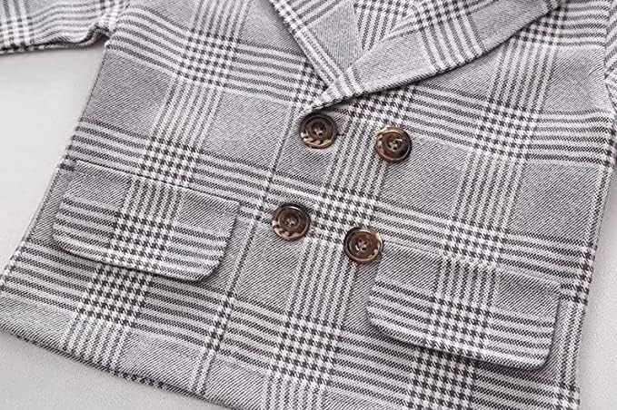 Boys' Plaid Blazer and Pants Set with Bow Tie - B0022