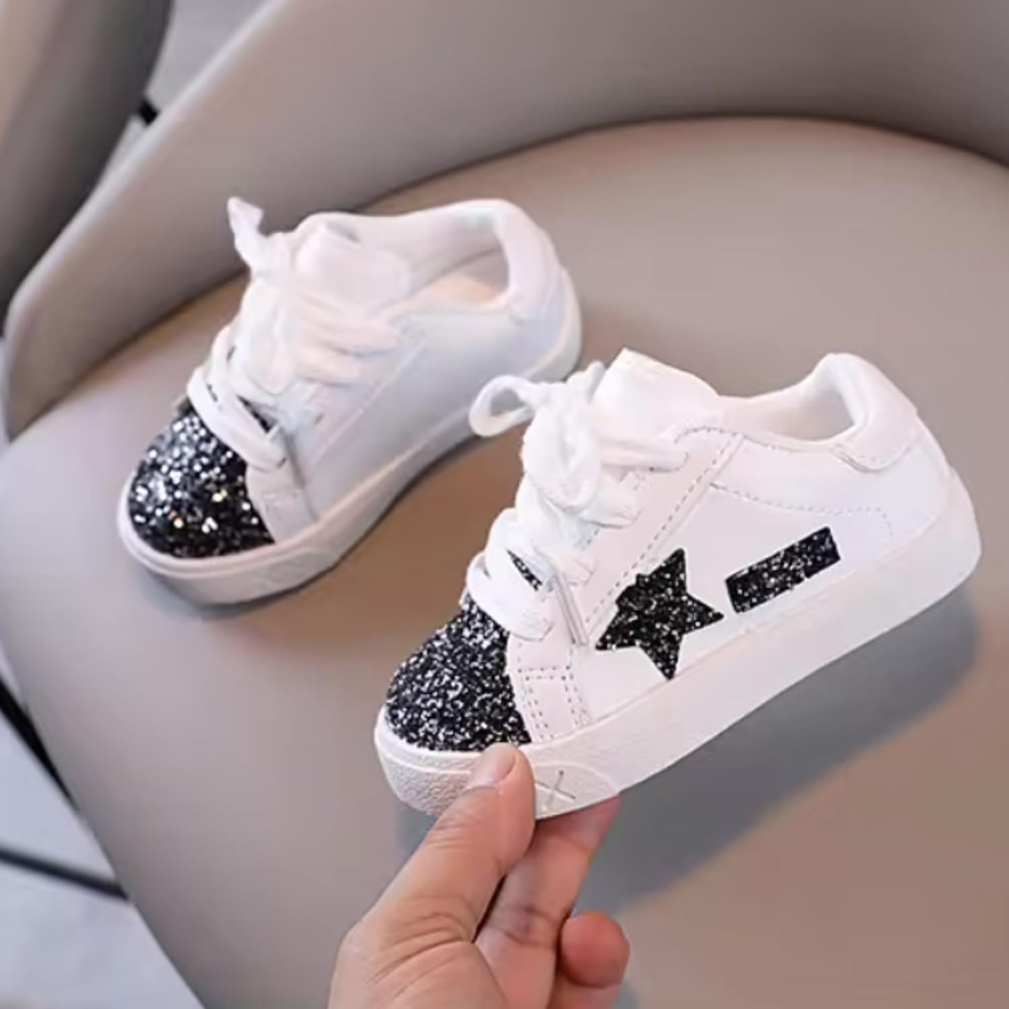 Little Girl's Glitter Sneakers - Back to School Shoes Stars Design - S0054