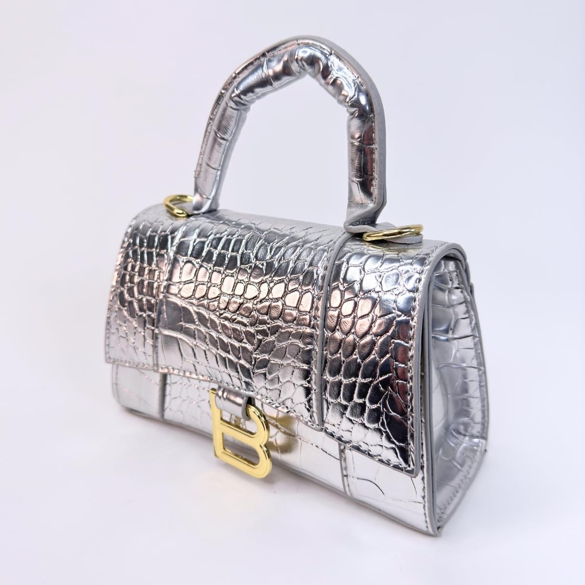 Faux Leather Handbag with Crocodile Texture