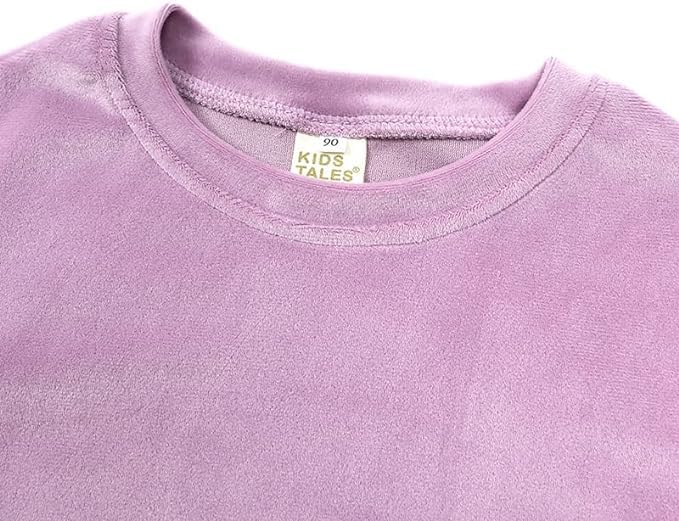 Little Girls Velour Sweatsuit 2pcs Round Neck Sweatshirt + Sweatpants Pullover Jogger Outfit Set - G0001