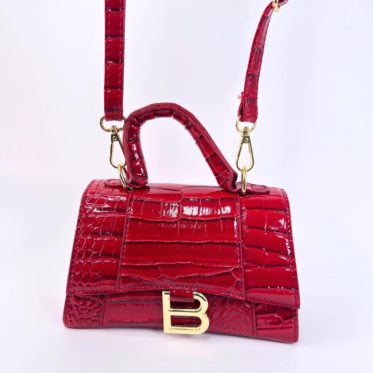 Faux Leather Handbag with Crocodile Texture