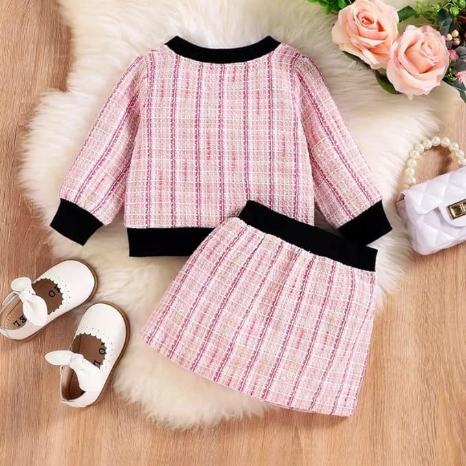 Girls' 2-piece set Long sleeve jacket and plaid mini skirt