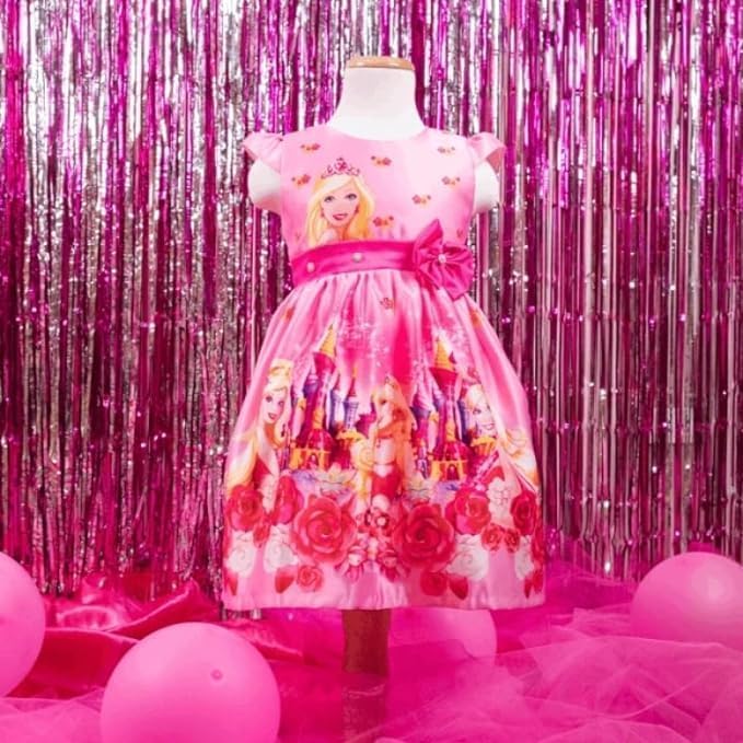 Pink Barbie Print Dress for Babies and Toddlers - G0094