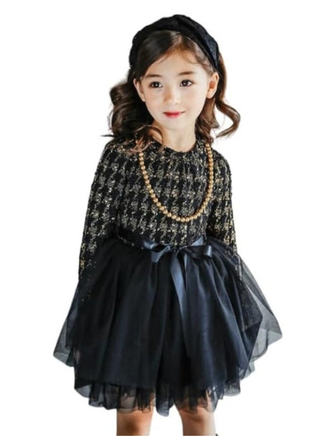 Beautiful Plaid Dress with Puffed Tulle Skirt for Elegant Occasions - G0016