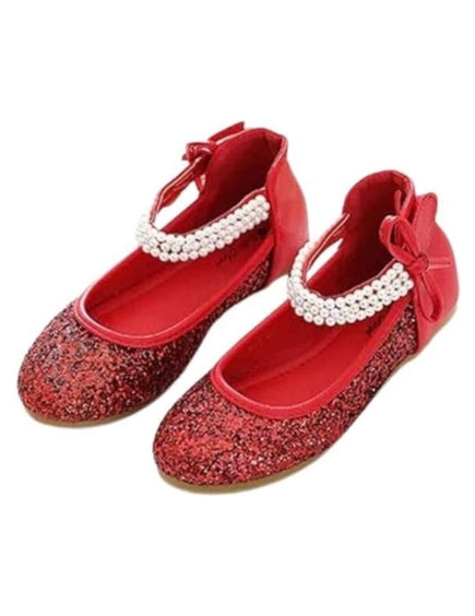 Red flat shoes mary jane style with glitter - S0062