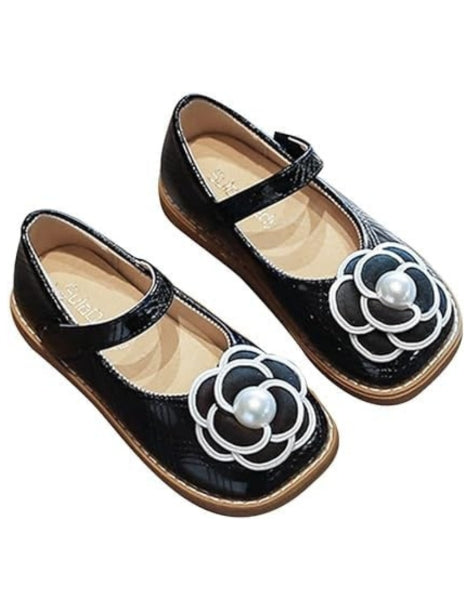PU leather shoes for girls mary jane style with a flower - S0061