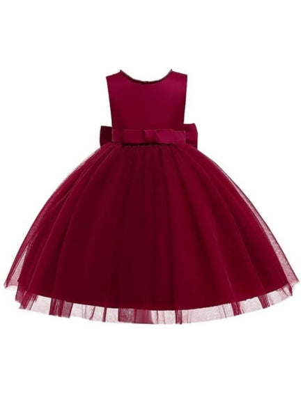Girls Satin Princess Dress with Pearls and Love Shape Back - G0062