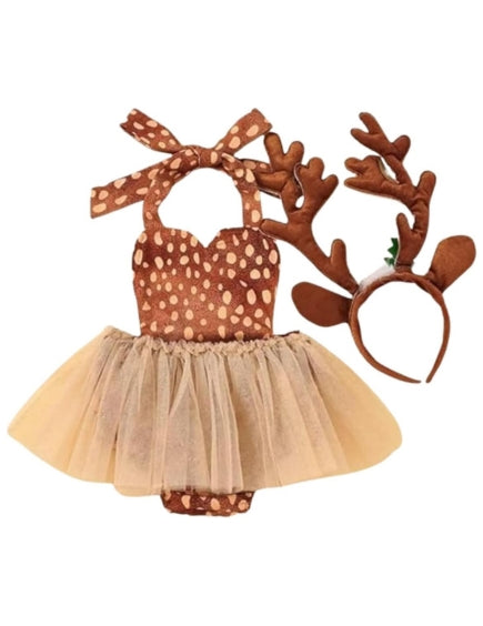 Baby Girls' Christmas Reindeer Costume Bodysuit with Antler Headband