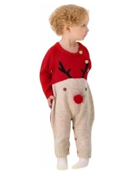 Baby's Reindeer Christmas Knit Romper - B0006