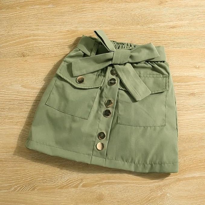 Little Girls Spring Outfits Long Sleeve Shirt + Mini Skirt