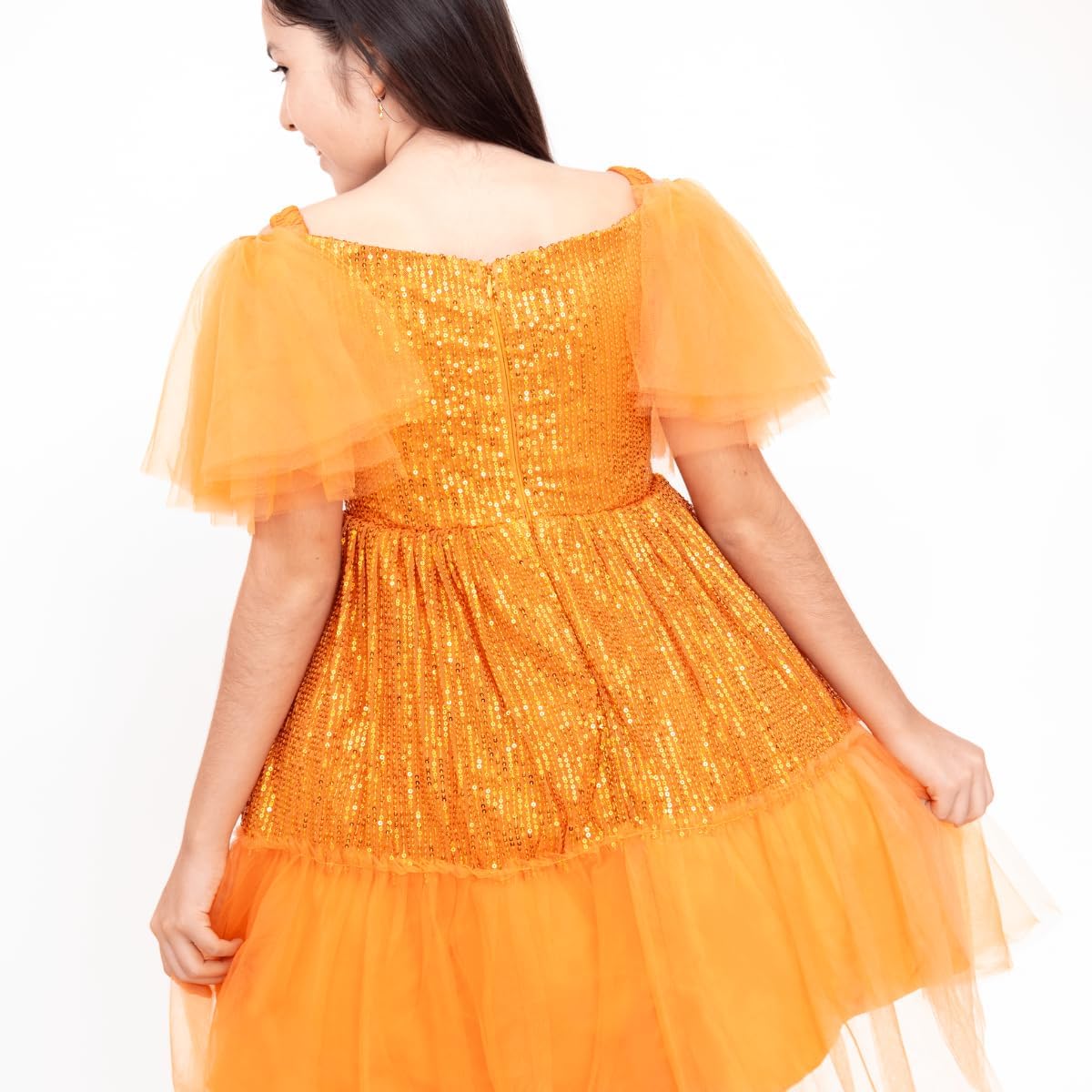 Girls Thanksgiving Dress with mesh Tutu Skirt and Puffed Fly Sleeve - G0066
