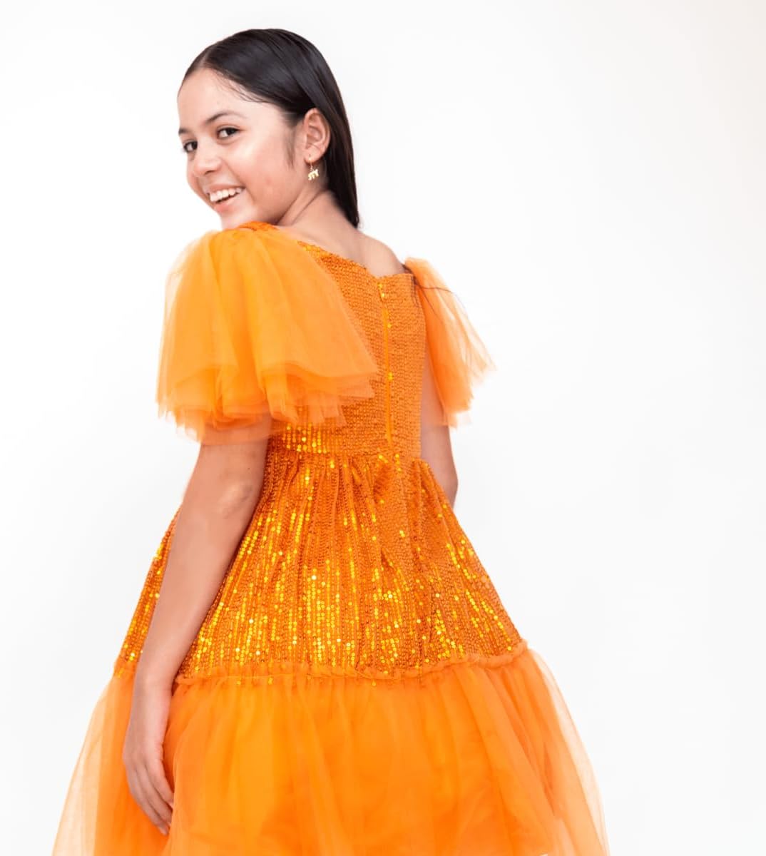 Girls Thanksgiving Dress with mesh Tutu Skirt and Puffed Fly Sleeve - G0066