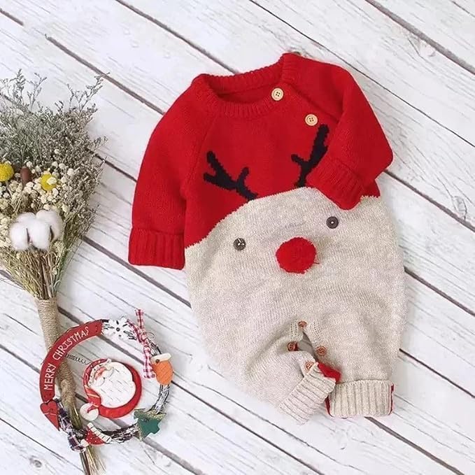 Baby's Reindeer Christmas Knit Romper - B0006