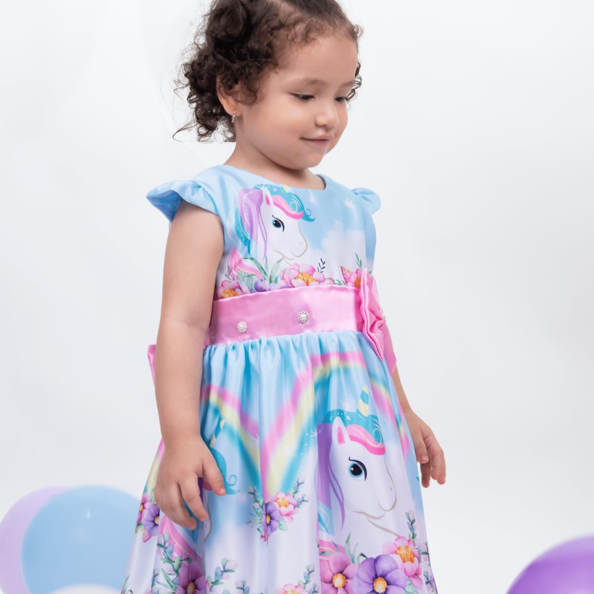 Girl's Unicorn Themed Pink an lightblue Dress Knee-Lenght - G0054