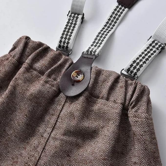 Baby Boys Gentleman Dress Shirt + Pants + Suspenders & Bow Tie 3 pcs Set - B0003