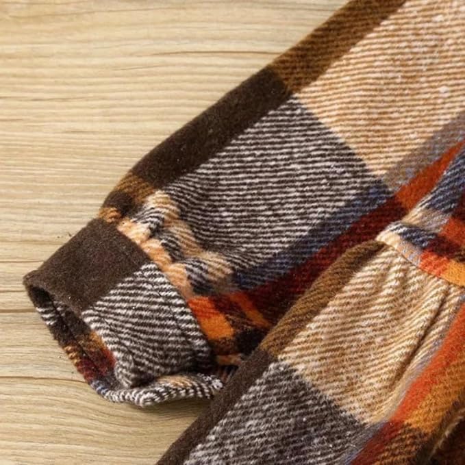 Brown Plaid Dress with Beret for Winter - G0021