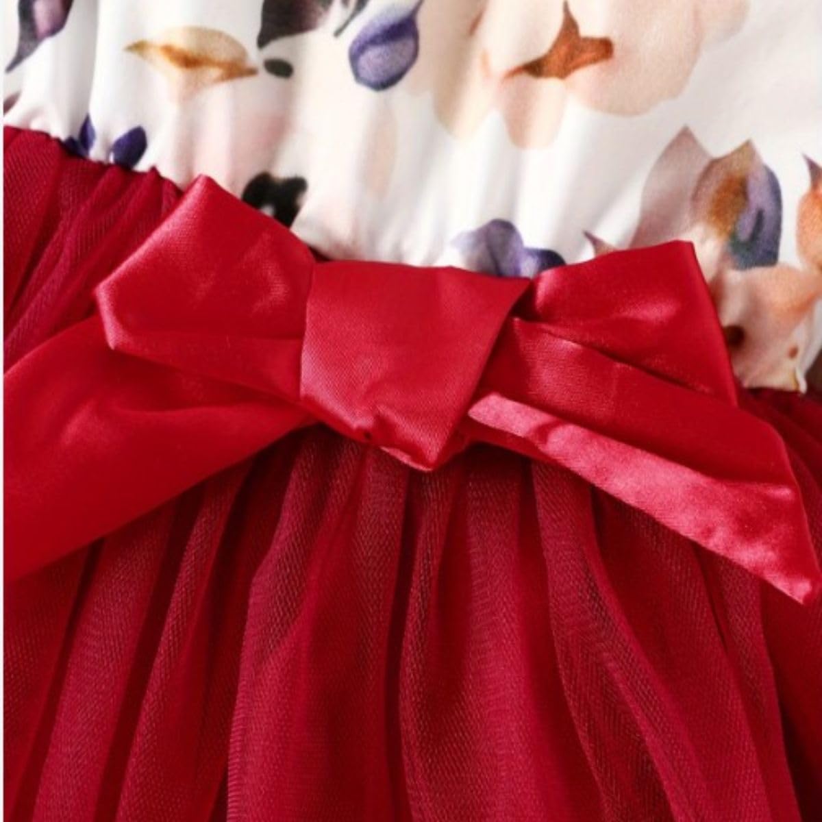 Baby Girls' Floral Long-Sleeve Dress with Tulle Skirt – Spring Dress G007