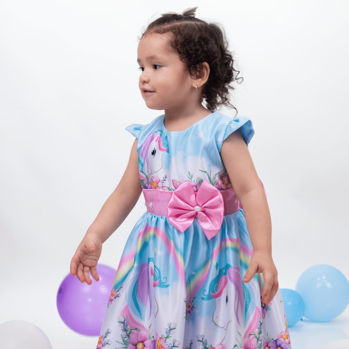 Girl's Unicorn Themed Pink an lightblue Dress Knee-Lenght - G0054