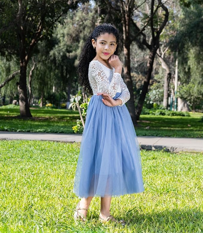 Party Flower Girl Dress with Lace Back A-Line Straight - Fall Dress G0100