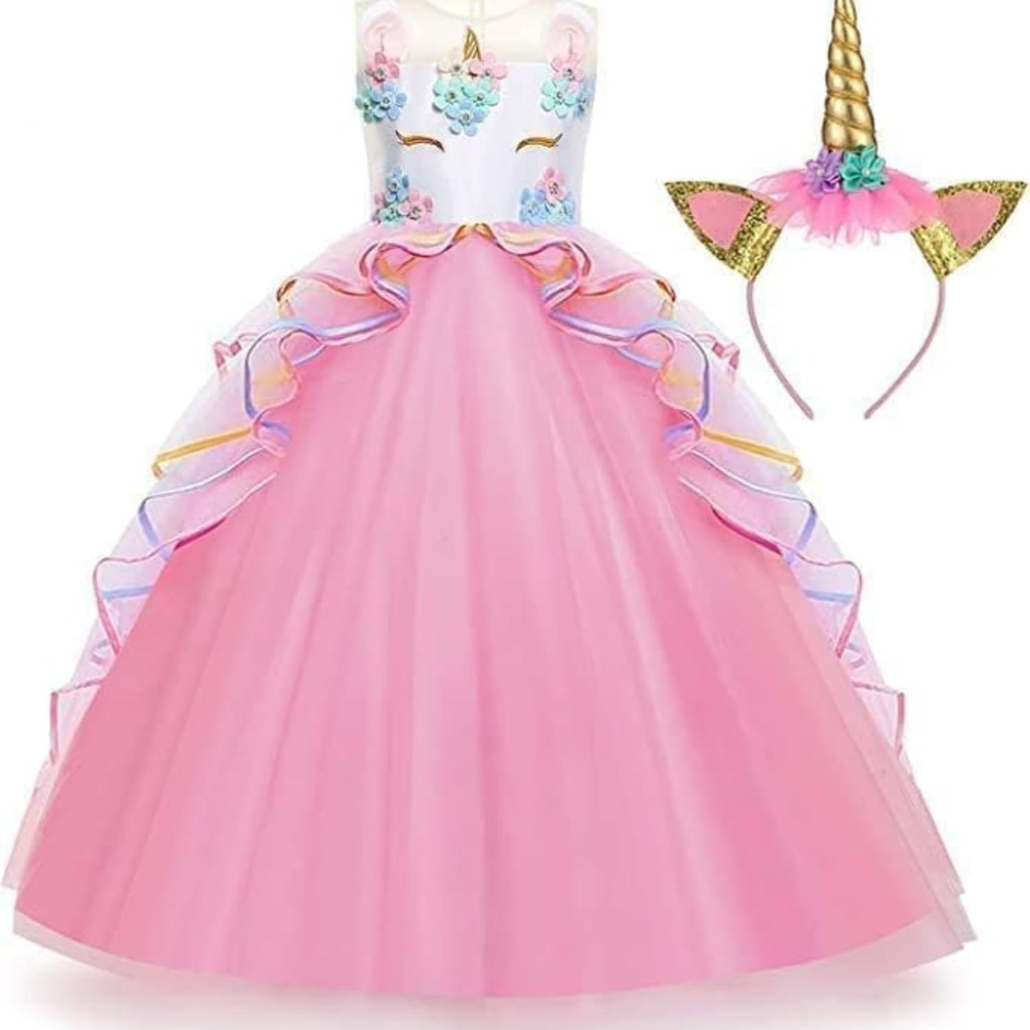 Princess and Costume Dress for Girls with Unicorn Headband - G0096