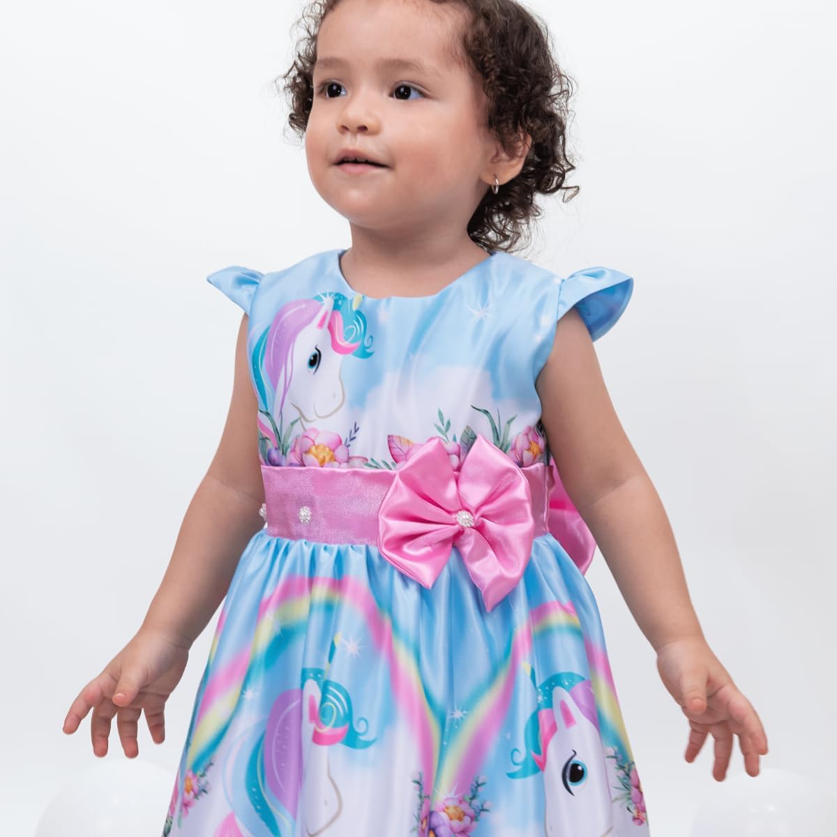 Girl's Unicorn Themed Pink an lightblue Dress Knee-Lenght - G0054