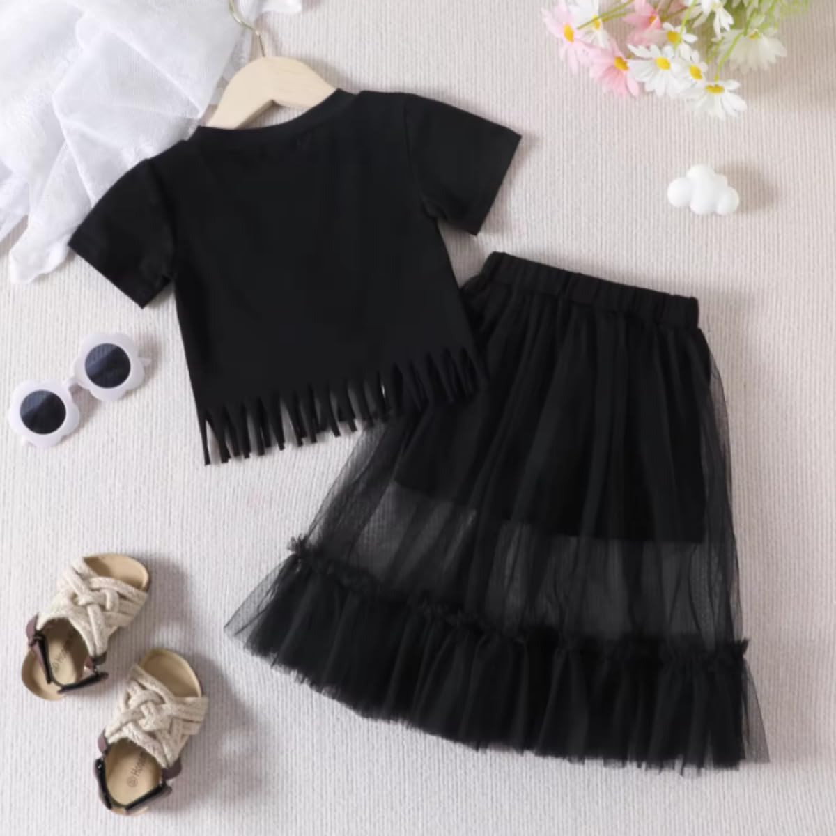 Girls Back to School T-shirt + Black Mesh Skirt